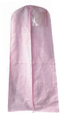 Long pink dress cover with a central zip and clear window