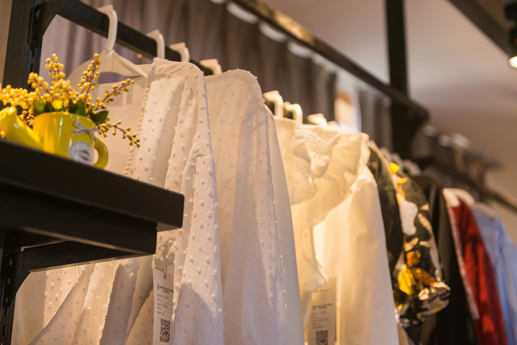 White blouse with raised dot texture on a display rail