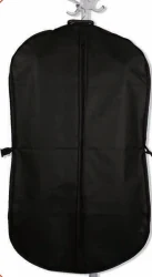 Black hanging garment cover with a central zip